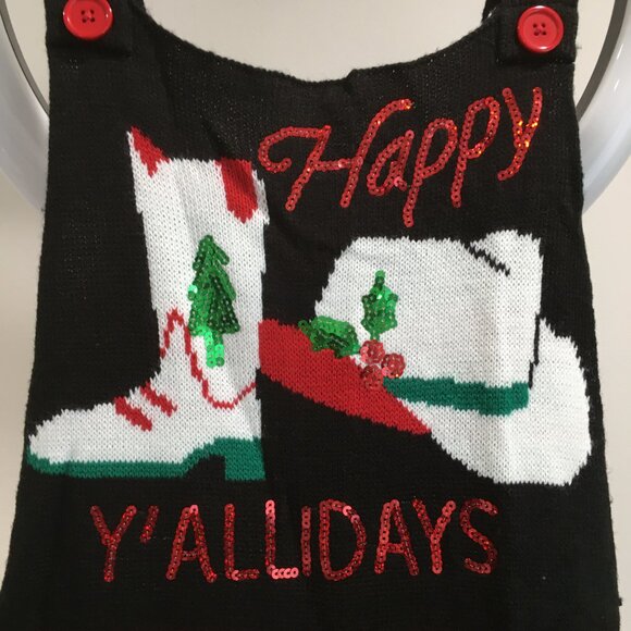 NWT EYESHADOW XMas HAPPY Y'ALLDAYS Sequin Country Cowboy Christmas Knit Overalls - Picture 6 of 15